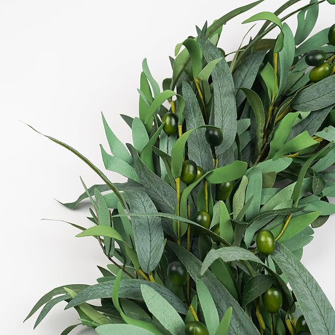 Olive Wreath for Front Door 26 inch, Greenery All Season Wreath with Olive Leaf Fruit, Home Decoration for Outdoor Living Room Indoor Wall and Outside Summer All Season Wedding