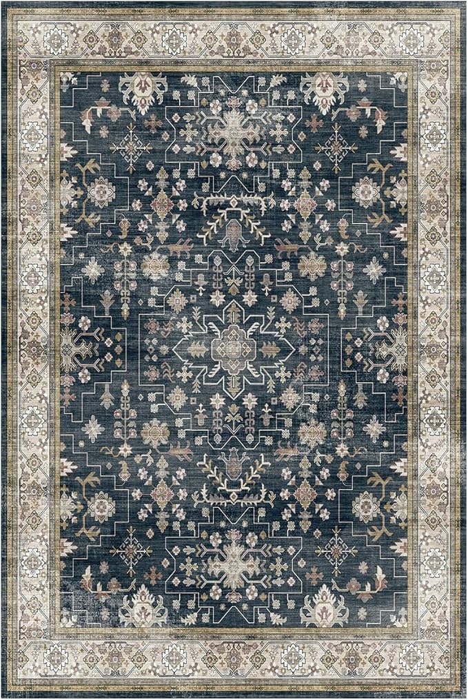 Lessymo Washable Entryway Rug, Black Brown 2x3 Small Area Rugs for Bathroom Kitchen Bedroom, Non Slip Indoor Entrance Door Mat, Stain & Fade Resistant Boho Vintage Carpet