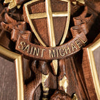 BGCOPPER Saint Michael Cross Wall Decor, Wooden Holy Trinity Crucifix Wall Cross, Jesus Cross for Wall Hanging Christmas Gift (14 Inch)