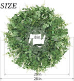 26" Large Eucalyptus Wreath for Front Door Spring Summer Greenery All Season Green Year Round Artificial Eucalyptus Leaves Wreath for Porch Farmhouse Home Wall Window Outdoor Indoor Decorations