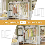 H5 Extra Large Heavy Duty Clothes Rack, Wire Garment Rack, Freestanding Clothing Rack for Hanging Clothes, Wardrobe Closet with Adjustable Shelf, 93.3" Wx15.7 Dx75.4 H, White, Load 1400 lbs