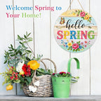 PETCEE Hello Spring Door Sign - 11.5" Colorful Flowers Welcome Wreath for Front Door Spring Decorations Farmhouse Porch Decor Rustic Round Wreath Sign Hanging Wall Plaque Easter Home Outdoor Decor