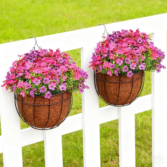 16 Bundles Artificial Flowers for Outdoor Realistic Faux Flower Spring Summer Garden Home Decoration, Hanging Daisy with Eucalyptus Leaves Fake Plants Greenery Balcony Porch Patio Front Door Decor