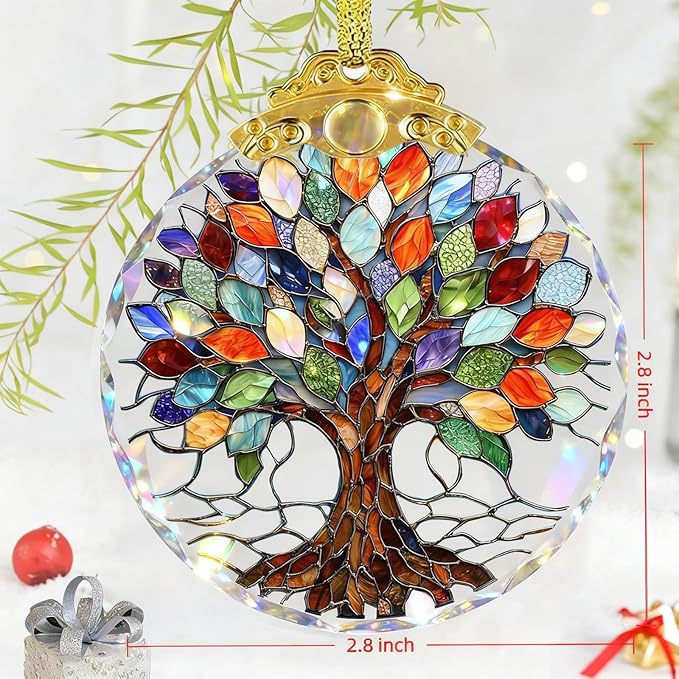 Tree of Life Stained Glass Thank You Gifts for Women Christmas Tree Decorations Crystal Ornaments Appreciation Gifts for Coworkers Teacher Best Friend Boss Birthday Gifts for Mom Car Hanging Ornament