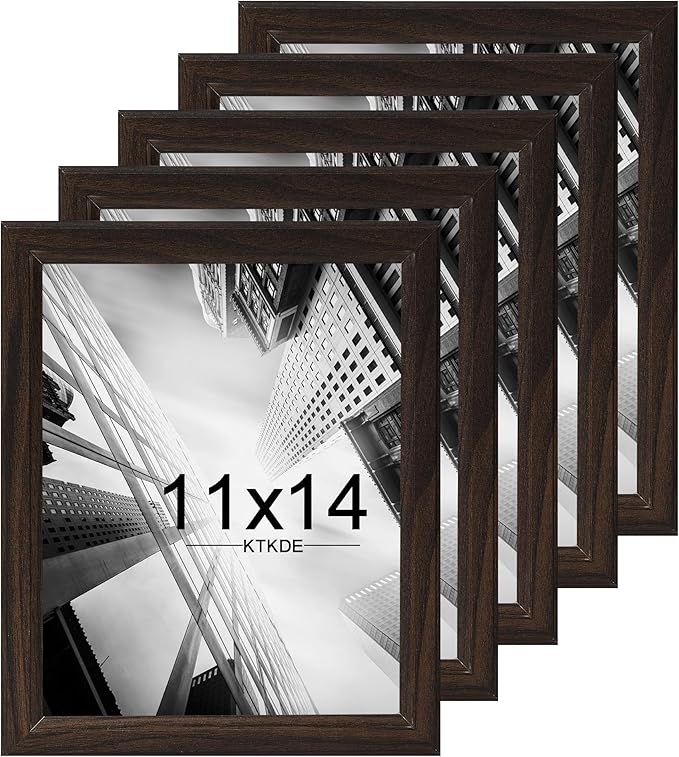 KTKDE 11x14 Picture Frame Set of 5,Wooden frames walnut, Vertical & Horizontal Wall Hanging for Wall Display,Studio Gallery Photo Frame for Photos, Posters & Art Prints