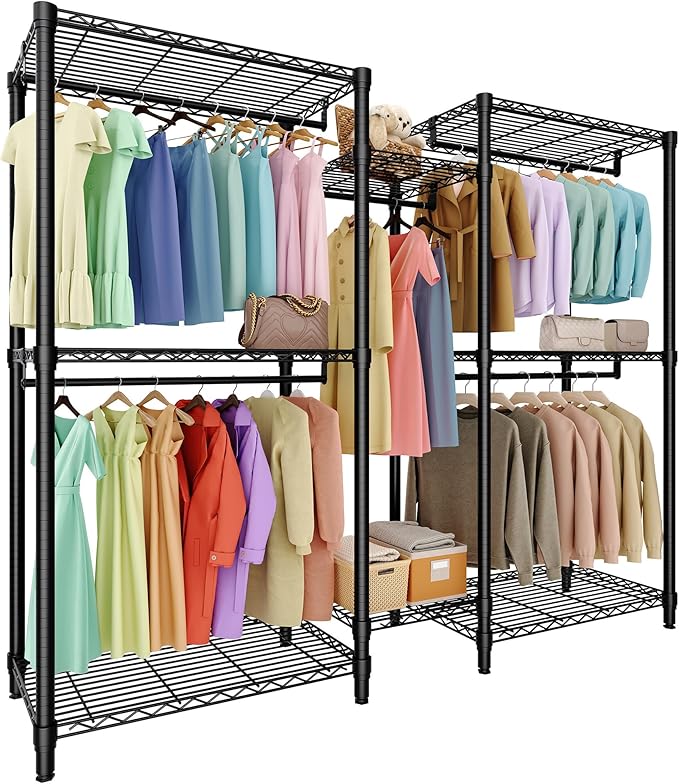 Heavy Duty Portable Closet Wardrobe Load 1874LBS,Metal Clothes Rack Garment Rack Free Standing Closet Organizers and storage with 8 Adjustable Shelves, 5 Hanging Rods 76.5"H x 73.6"L x 17.4"W