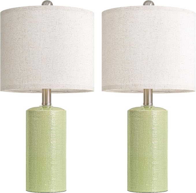 G-SAFAVA 20.5" Small Table Lamps for Living Room Lamp Set of 2 Ceramic Lamps for Bedroom Bedside Lamps Modern Boho Lamps for Night Stands Farmhouse Nightstand Lamp Side End Table Lamp, Light Green