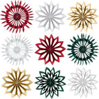 SUNBEAUTY 9PCS Christmas Hanging Decorations, Boho Christmas Decor Hanging Paper Snowflakes Mini Christmas Tree Ornaments for Xmas Tree Window Ceiling Door(Red White Green Brown)
