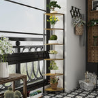 6-Tier Corner Shelf with LED Lights - 65" Tall Narrow Bookshelf, Standing Shelf with Storage Rack, Sturdy Metal Frame & Waterproof Shelves, Rustic Brown, for Living Room/Bedroom/Bathroom