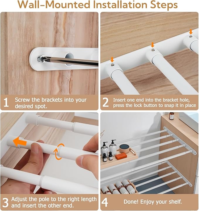 Expandable Closet Shelf Wall-Mounted Metal Storage Rack Adjustable Closet Rod DIY Divider Separator Space Saving for Cabinet Wardrobe Cupboard Kitchen Pantry Cupboard, 31.4-42 Inches