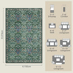 Washable Dark Green 6x9 Oriental Style Area Rug for Dining Room Under Table & Living Room, Low Pile Non-Slip Stain Resistant Carpet for Bedroom