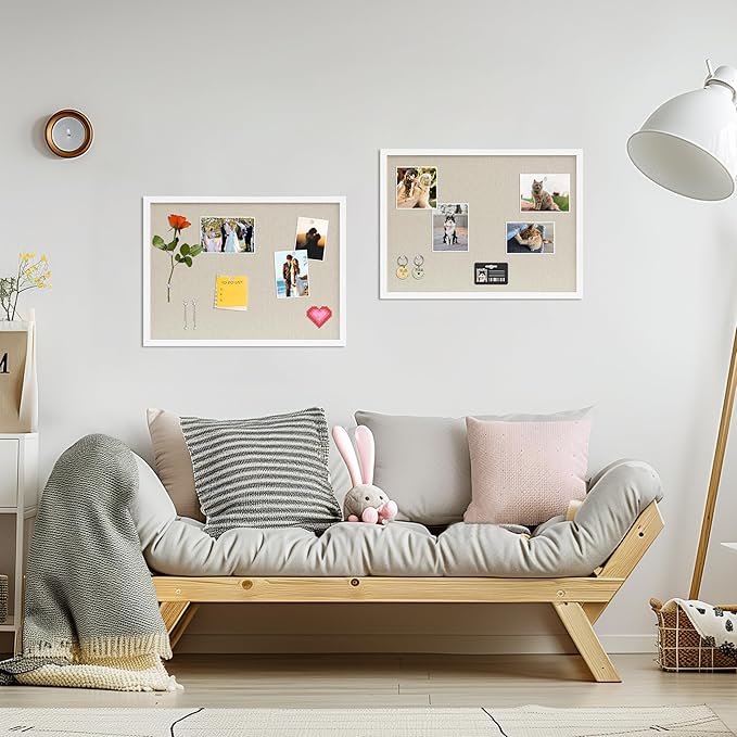 DAHAPYBOO Cork Board with Linen White,Bulletin Board 23"x17" Hanging Corkboards for Office Home School Message Board or Vision Board Decoration.