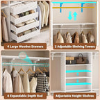 Aheaplus Closet System with 4 Drawers, 8FT Wood Closet Organizer System, 96’’ Walk-in Closet Wardrobe with Tower, 4 Hang Rods, 2 Top Shelves, Built In Closet Insert System, Fits Spaces 4-9 ft, White