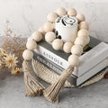 Farmhouse Decor Large Wood Bead Garland 50inch long with 1.6" Diameter beads, Natural Wooden Beads Decor with Tassels Decorative Boho Country Decoration for Coffee Table Home Tiered Tray Wall Hanging