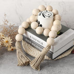 Farmhouse Decor Large Wood Bead Garland 50inch long with 1.6" Diameter beads, Natural Wooden Beads Decor with Tassels Decorative Boho Country Decoration for Coffee Table Home Tiered Tray Wall Hanging