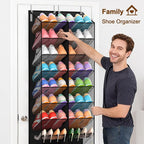 30 Pairs Over the Door Shoe Organizer, Breathable Mesh Pocket Hanging Shoe Storage for Closet, 10-Tier Door Shoes Rack, Handing Shoes Holder Fit All the Family's Sneakers, Boots, Heels, Black