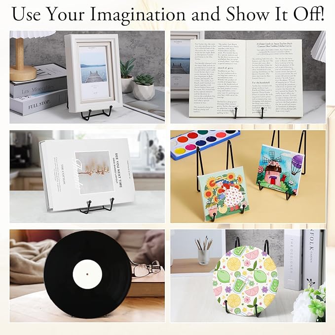 12 Pack 6 Inch Metal Plate Display Stands, Black Multi-Purpose Easel Stands for Photos/Books/Plaques/Artwork, Tabletop Holder