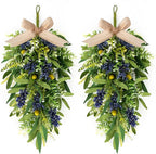 2 PCS 24'' Spring Summer Swags for Front Door Artificial Eucalyptus Olive Boxwood Leaves Teardrop Swags Greenery Swag Wreath Spring Summer Hanging Swag for Farmhouse Wedding Cabinet Home Outdoor Decor