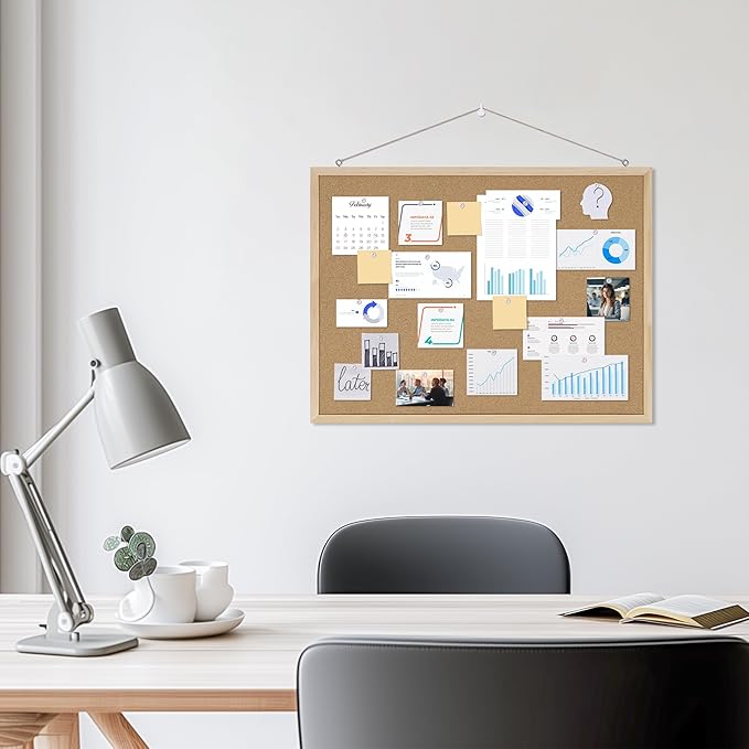 DAHAPYBOO Cork Board 2Pack,24x18 Bulletin Board for Office with Pin Oak Wood Boards, Message Board or Vision Board.