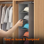 Lifewit Hat Organizer for Baseball Caps, Hat Rack Hanging Storage, Non-Woven Fabric Display Shelf Holds Up to 40 Hats, Cap Holder Hanger for Closet, Bedroom, 10 Compartments, Gray, 1 Pack