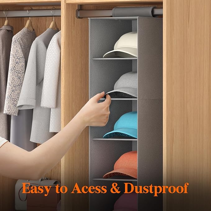 Lifewit Hat Organizer for Baseball Caps, Hat Rack Hanging Storage, Non-Woven Fabric Display Shelf Holds Up to 40 Hats, Cap Holder Hanger for Closet, Bedroom, 10 Compartments, Gray, 2 Packs