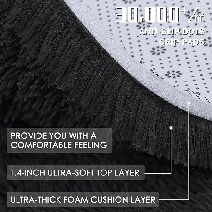 OLANLY 7x8 Machine Washable Large Area Rugs for Living Room, Bedroom, Soft Fluffy Shaggy Bedside Rug, Indoor Floor Carpet for Kids Girls and Boys, Dorms, Nursery, Home Decor Aesthetic, Black