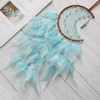 Dremisland Moon Dream Catcher with Fairy Lights-Handmade Feather Lucky Turquoise Pendant Beads Wall Hanging Ornament for Kids Bedroom Home Decoration,Art Craft Gift. (Sky Blue)