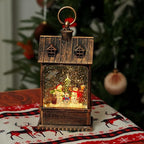 Christmas Snow Globe Lantern Water Glittering Snowman Family with Music, USB Lined/Battery Operated Lighted Lantern for Christmas Festival Decoration Gifts