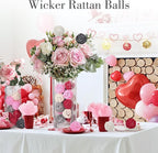 DomeStar 24PCS Pink Rattan Balls Decorative Balls for Bowl Centerpiece, 2 Inches Home Indoor Table Decor - Valentine's Day Tiered Tray Heart Bowl Fillers