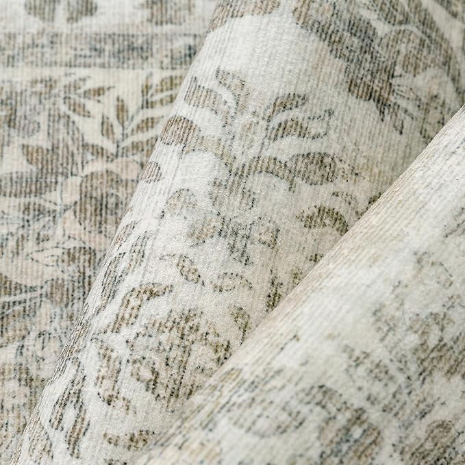 3x4 Area Rug Beige Washable Office Vintage Distressed Carpet Bedroom Indoor Neutral Medallion Floral Living Room Non Slip Retro Throw Floor Mat for Dining Room Kitchen Bathroom
