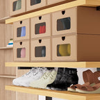 12 Pack Shoe Storage Bins, Waterproof Storage Boxes, Shoe Containers For Sneaker Display, Hat Organizer, Stack-able Cardboard Boxes, with Marking Labels, Transparent Window(13.2'' x 8.3'' x 5.1'')