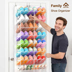 20-30 Pairs Over the Door Shoe Organizer, Transparent PVC Hanging Shoe Rack for Closet, 10-Tier Door Shoes Storage, Crystal-Clear Visibility Fit All the Family's Sneakers, Boots, Heels, White Frame