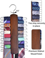 Umo Lorenzo Premium Wooden Necktie and Belt Hanger, Walnut Wood Center Organizer and Storage Rack with a Non-Slip Finish - 20 Hooks (Wooden)…