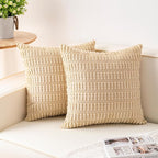 Aegero Pack of 2 Corduroy Decorative Throw Pillow Covers 18x18 InchSoft Boho Striped Pillow Covers Modern Farmhouse Home Decor for Sofa Living Room Couch Bed(Beige)