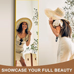 Delma Full Length Mirror,Large Floor Mirror with Aluminum Frame for Bedroom, Bathroom, Living Room,Wall Mount or Freestanding Design(with Stand,Rect 56x15-Gold)