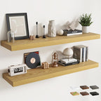 55 Inch Long Floating Shelves for Wall Set of 2, 12"D Wood Grain Bathroom Shelves with Invisible Brackets, Easy Install Engineered Wood Storage Shelves for Kitchen, Living Room, Bedroom, Oak Finish