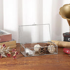 Hipiwe Glass Keepsake Display and Jewelry Organizer With Lid - Silver Decorative Clear Rectangle Storage for Trinket Perfume Collection - Gift for Birthday Anniversaries, Large