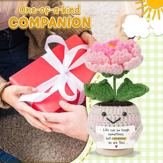 HEXMOZ Get Well Gifts for Women - Encouragement, Feel Better Soon, Cheer Up, Wellness, Inspirational Birthday Ideas - Emotional Support Handmade Collectible Peony Doll Life is Tough - Desk Decor