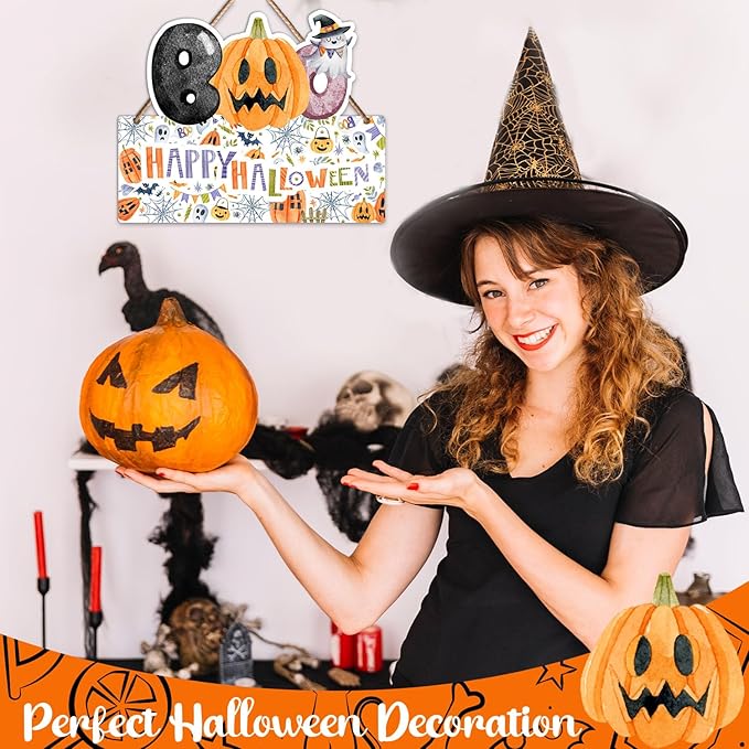 1PCS Halloween Decoration Wooden Wall Sign, Boo Hanging Sign for Front, Happy Halloween Welcome Sign, Wall Decor for Room Party Indoor Home Decor, Party Decor Supplies