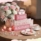 Lineshading 4 Pcs Nurse Appreciation Wooden Block Decor Inspirational "she Believed She Could" Stacked Sign with Nurse Hat Rustic Pink White Table Decoration for Nurses, Graduation Gift, Home & Office