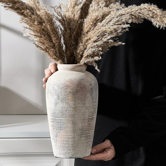 Emotionally Grounded Vase, Vaseking Large Ceramic Rustic Vase, 11 inch Minimalist Decorative Farmhouse Tall Vases for Home Decor, Living Room, Enterway, Table Decoration, Gray