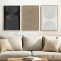 Framed Black and White Brown Abstract Wall Art, 3 Piece Boho Geometric Canvas Prints Paintings Artwork for Walls, Modern Minimalist Neutral Pictures for Living Room Dining Room Bedroom Wall Decor 16x24 In
