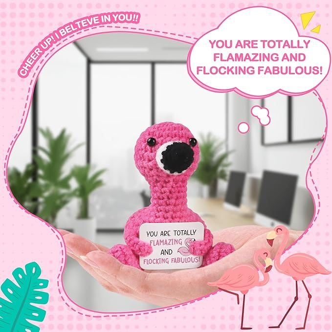 WenmthG Positive Flamingo Crochet Doll - Mini Funny Gifts for Women Girlfriend Wife Couple Positive Crochet Animals Emotional Cheer Up Support Handmade Flamingo Birthday Graduation Decoration Gift