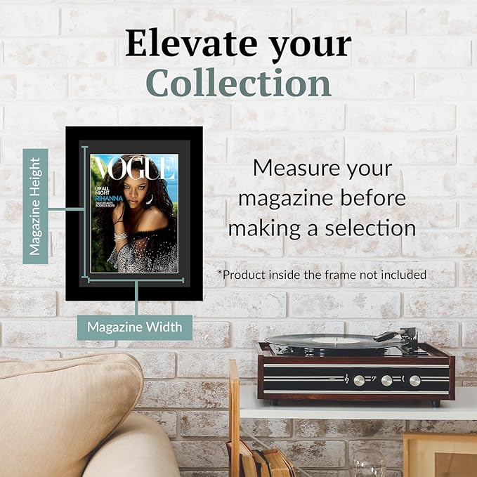 Creative Picture Frames 8.75 x 11.25 Magazine Frame with Full-Strength Glass, Holds Up To A 1/4" Thick Media with Installed Hangers for Easy Mounting, 11x14 Manhattan Black Frame with Black Mat