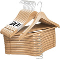 Premium Wooden Hangers 20 Pack - Durable Non Slip Coat Hangers Heavy Duty- Natural Solid Wood Hangers - Clothes Hangers with Chrome Swivel Hooks - Great for Jacket, Dress, Suit Hangers, Home-It