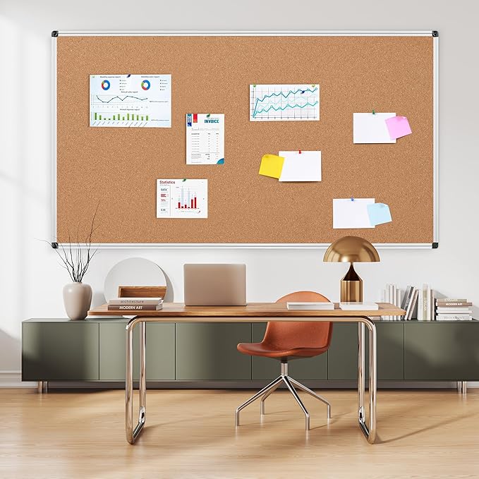 Extra Large Cork Bulletin Board 72" X 48", Silver Aluminum Framed 6'x4' Corkboard for Wall, Wall Mounted Notice Pin Board with 18 Push Pins for School, Home & Office