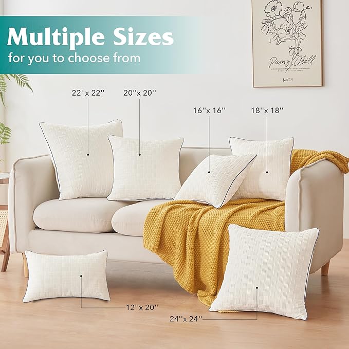 Oubonun 22 x 22 Pillow Inserts Set of 2 - Square Decorative Throw Pillows for Couch Bed Sofa Living Room 100% Polyester Filling Beige 22 Inch Pillows