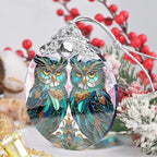 Stained Glass Owl Christmas Ornament - Two Owls, Holiday Decoration for Tree, Gift Idea