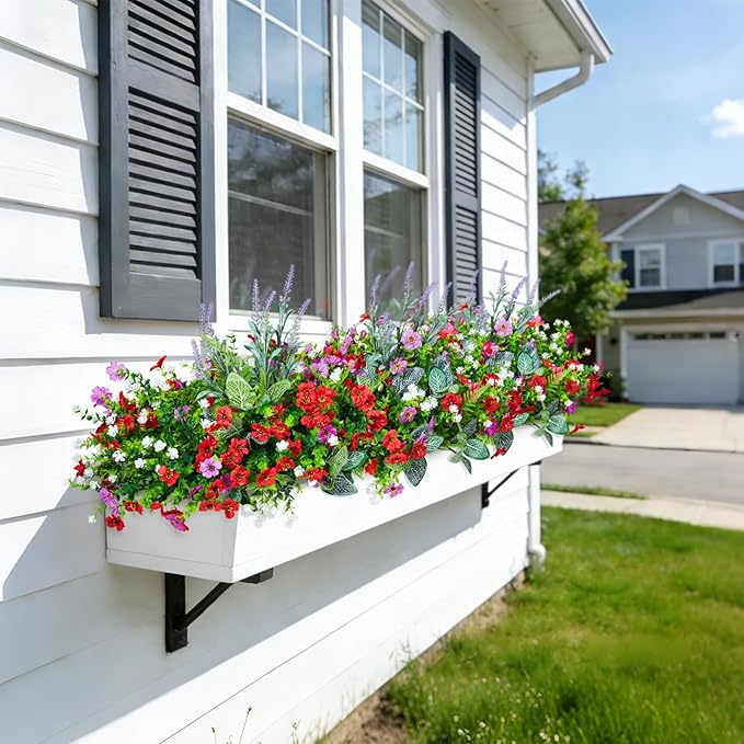 Fake Artificial Flowers for Outdoors Faux Plants Outside Indoor,Realistic UV Resistant Silk Flower for Home Patio Garden Back Yard Front Poch Decor Spring Summer(12 Bunches)
