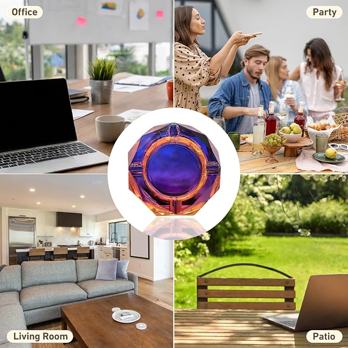 Coomin Crystal Glass Ashtray, Sparkly Cigar Cigarettes Ash Tray, Ashtrays for Smokers Indoor Office Home Desktop Tabletop, Unique Luxury Gifts for Women, Purple
